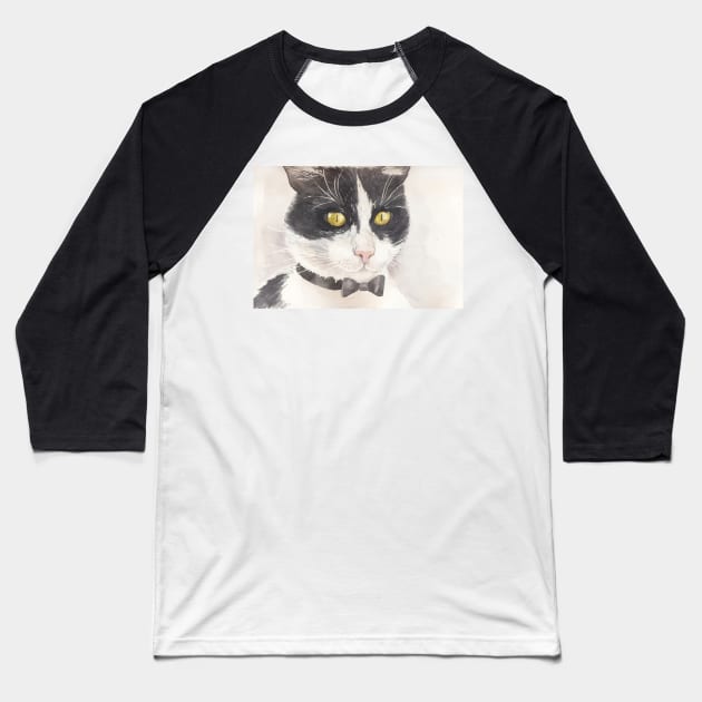 Tuxedo cat Baseball T-Shirt by katerinamk